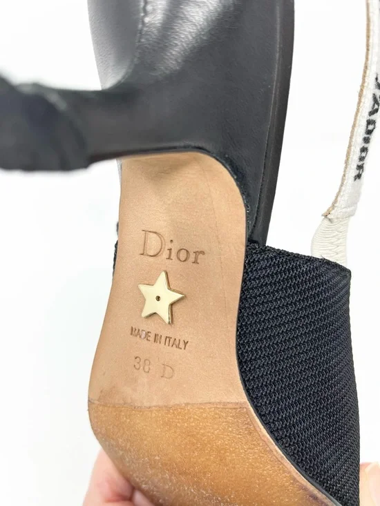 Christian Dior J'Adior Logo Black White Bow Slingback Pumps Kitten Heels 38 8 - Picture 8 of 12